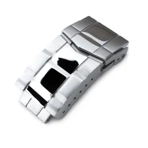 18mm or 20mm Solid 316L Stainless Steel Double Locks SUB Diver Clasp, Button Control, Polished & Brushed