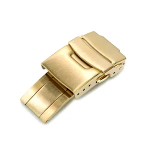 18mm Stainless Steel Diver Clasp Double Lock Button Diver Buckle, Brushed  IP Gold