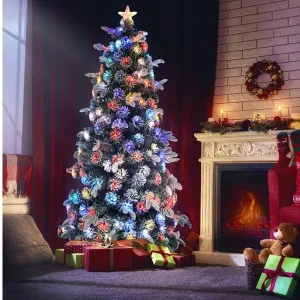 220cm Ultra Bright Multicolour Changing Flashing LED Light Up Frosted Snowy Christmas Tree