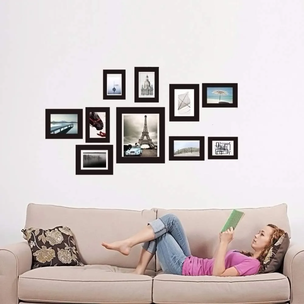 ArtzFolio Wall Photo Frame D41 | Wall Photo Frame Collage for Living Room | Picture Frames Home & Wall Decoration | Black | Set of 10 Units | 5x7-9 Unit | 6x10-1 Unit