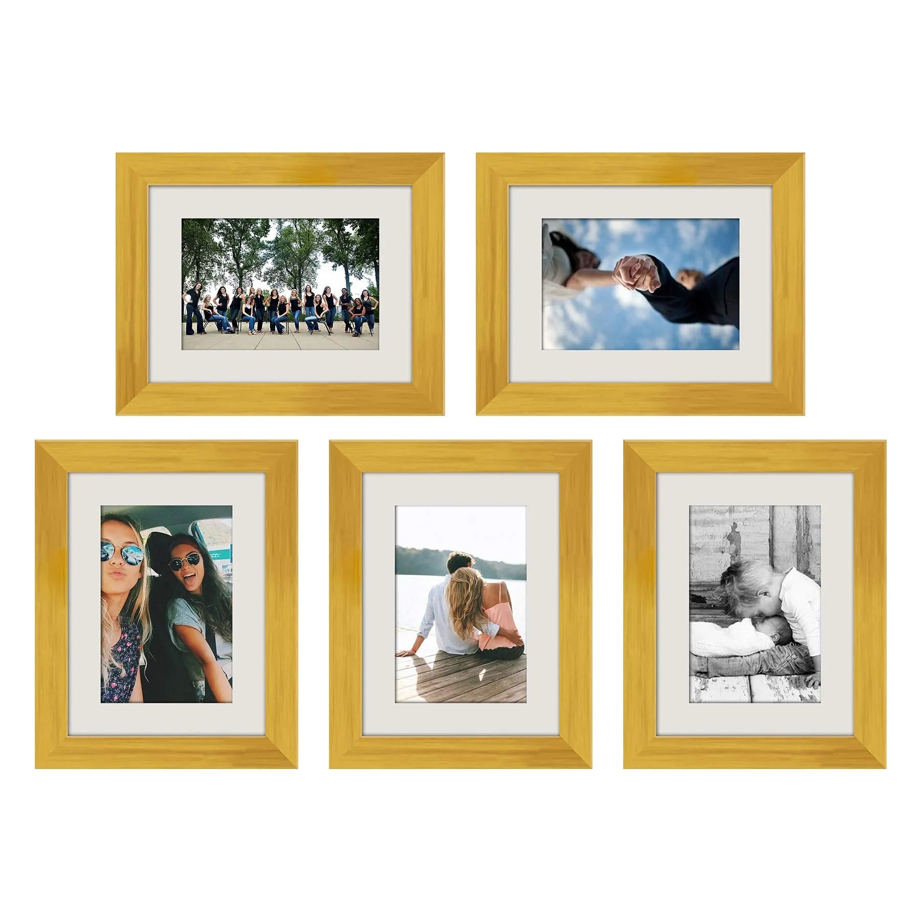 ArtzFolio Wall Photo Frame D514 | Wall Photo Frame Collage for Living Room | Picture Frames Home & Wall Decoration | Golden | Set of 5 Units With Mat | 6x8inch