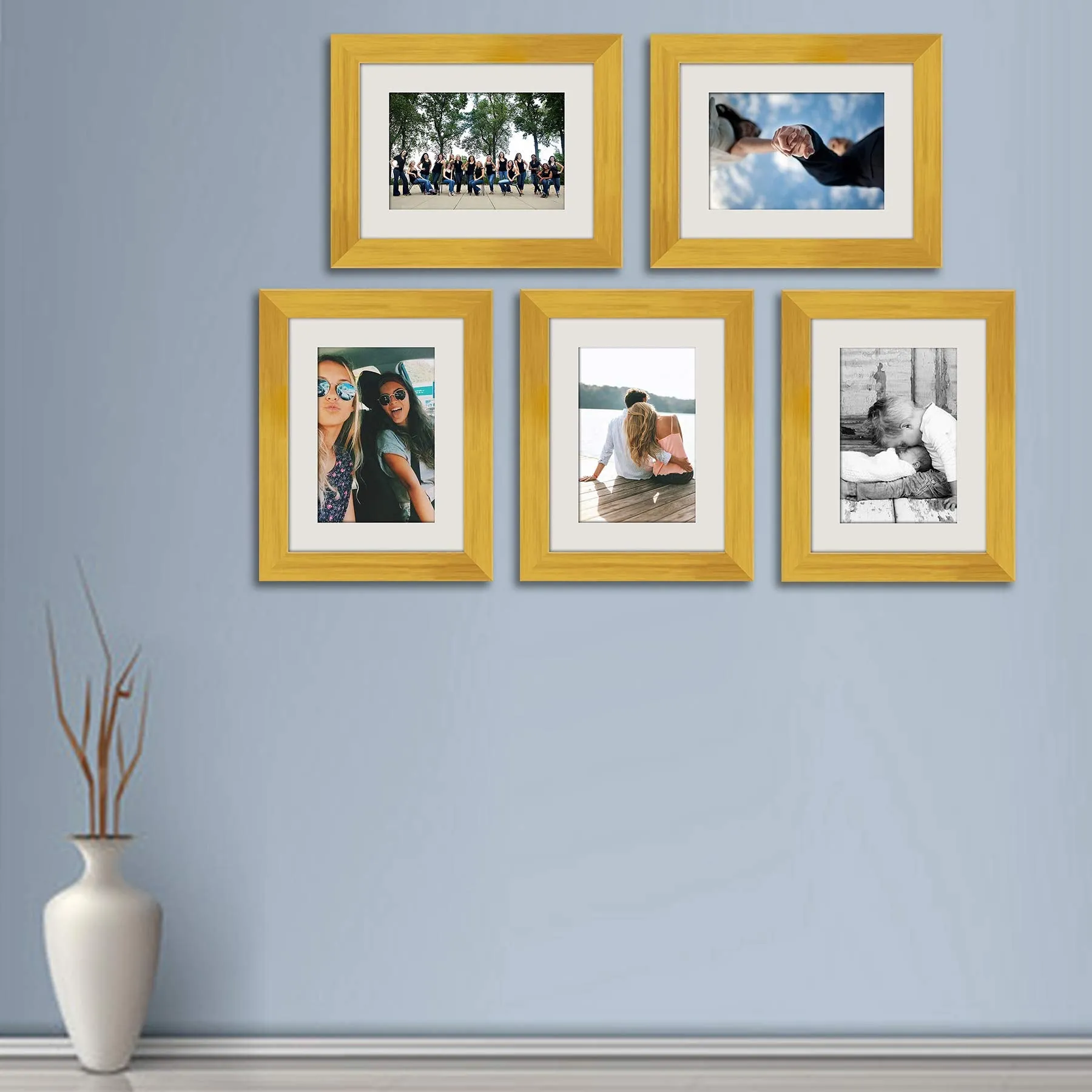 ArtzFolio Wall Photo Frame D514 | Wall Photo Frame Collage for Living Room | Picture Frames Home & Wall Decoration | Golden | Set of 5 Units With Mat | 6x8inch