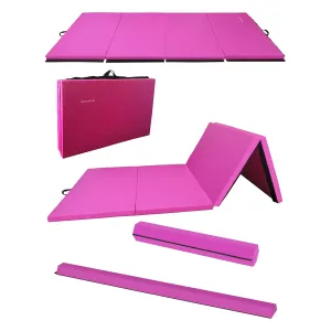 BalanceFrom Fitness All Purpose Mat with 8 Ft Balance Beam Gymnastic Set, Pink