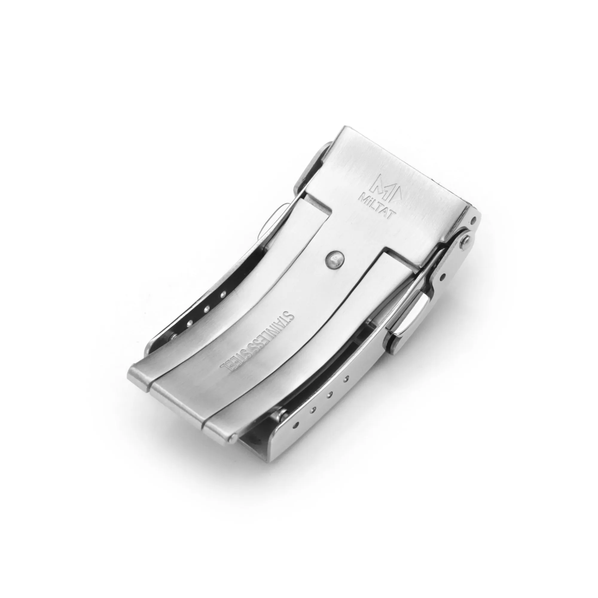 Baton Clasp Tri-Fold Stainless Steel Watch Band Buckle, 16mm or 18mm Brushed