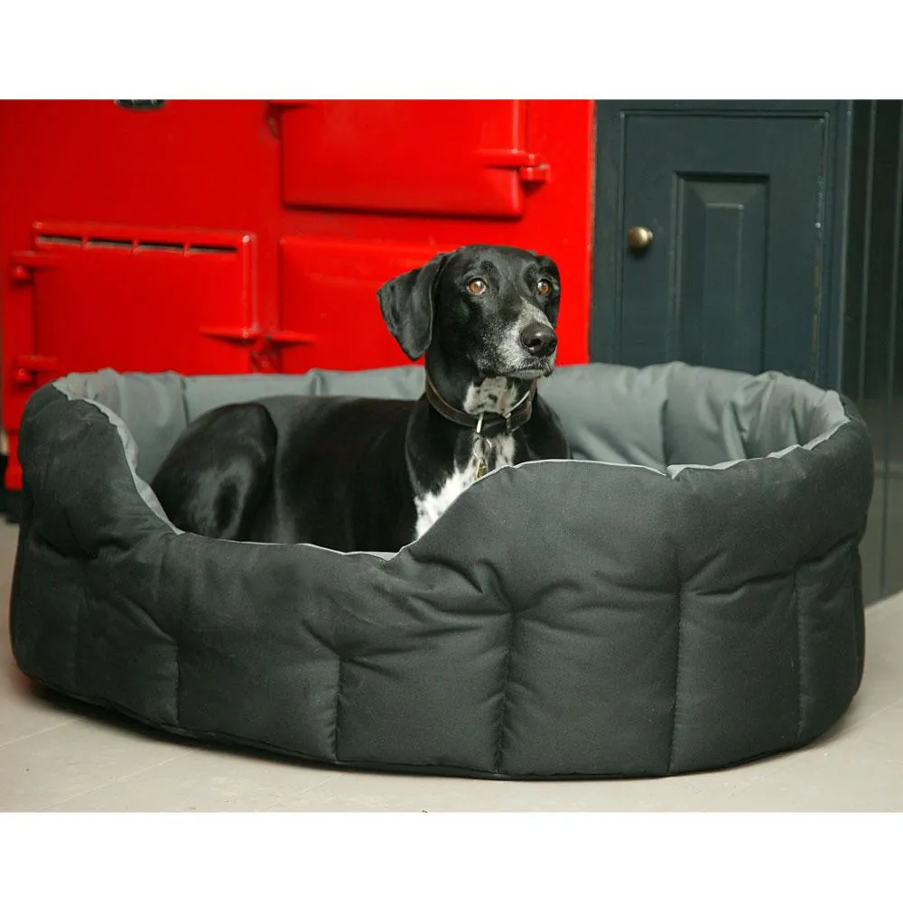 Black and Grey Country Heavy Duty Waterproof Oval Drop Front Dog Beds by P&L