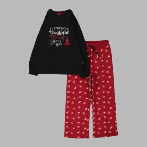 Black/Red Long-Sleeved Fleeced Pajama