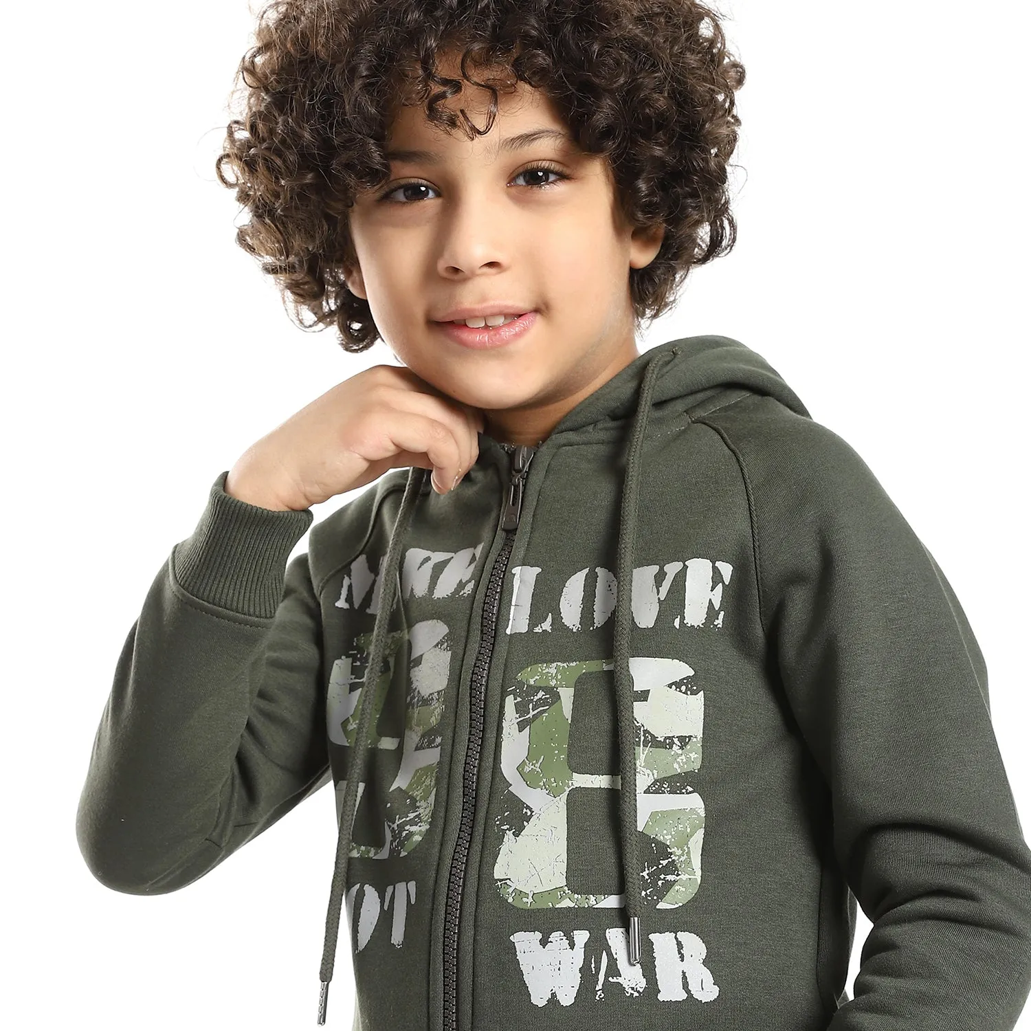 Boys' Winter Pajamas With Camouflage Sweatpants - Dark Green