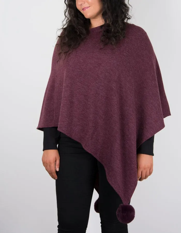 Burgundy Pom Pom Poncho