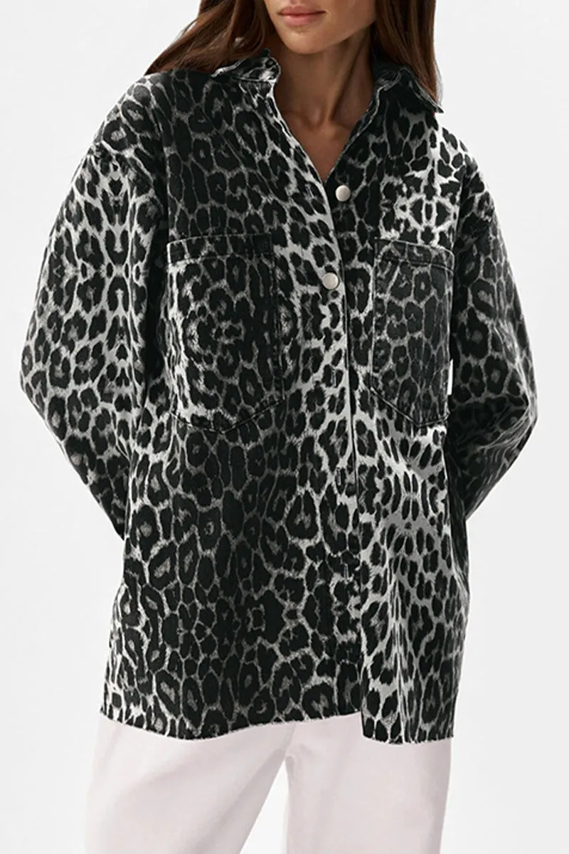 Casual Street Leopard Print Buttons Turndown Collar Blouses