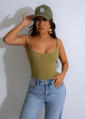 Caught In The Drama Ribbed Bodysuit Green