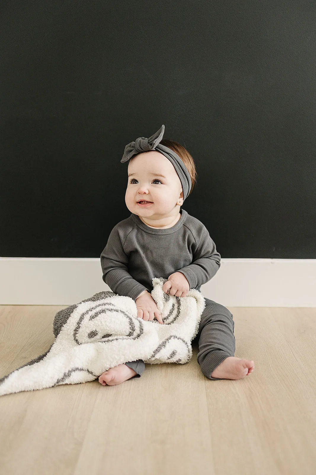 Charcoal Smiley Taupe Plush Blanket