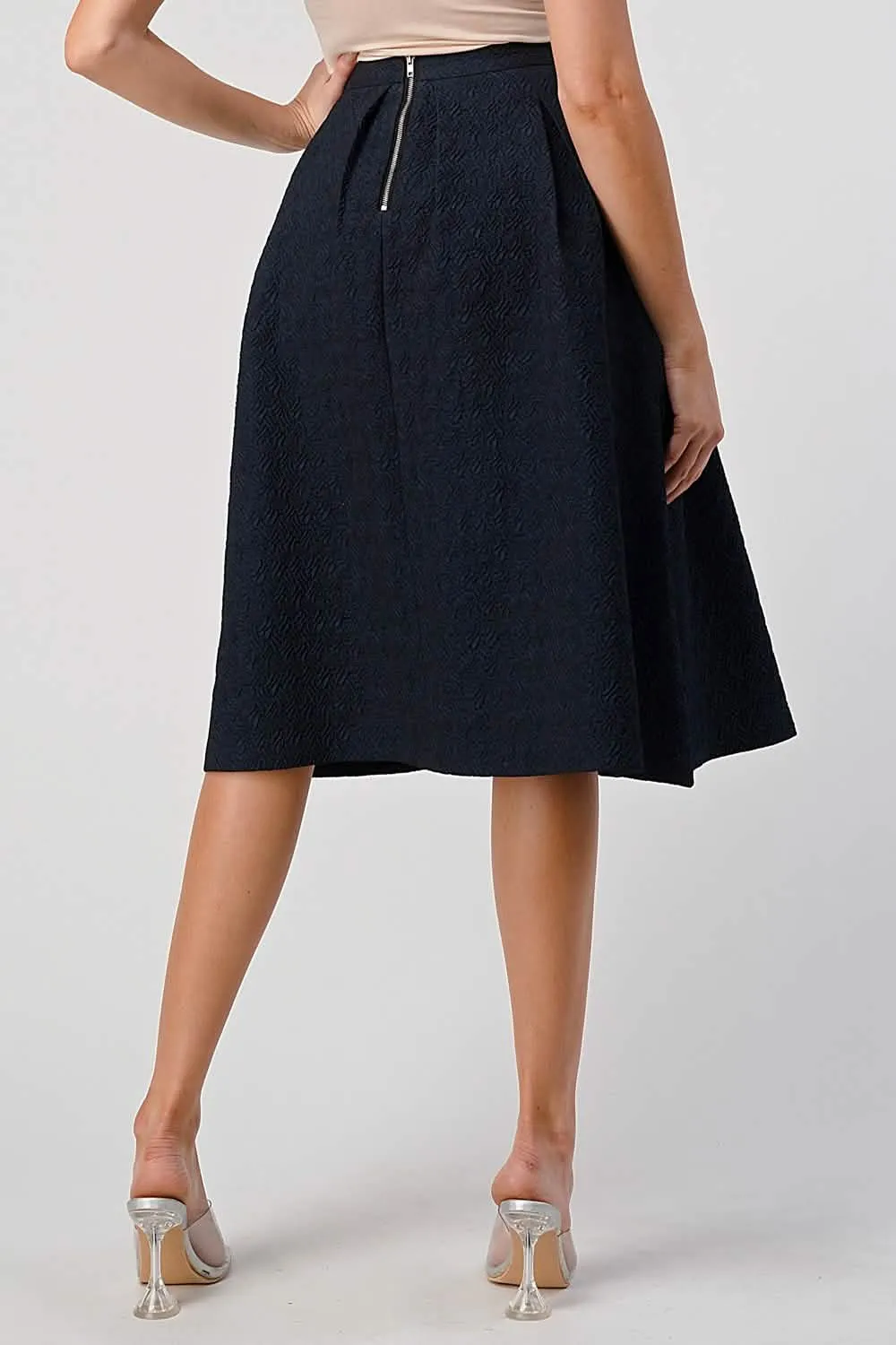 Chic A-Line Textured Midi Skirt with Pleated Design