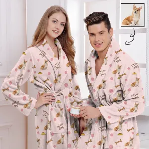 Custom Face Fleece Robe Pink Personalized All Over Print Pajama Kimono Robe for Men Women