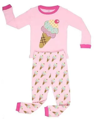 Elowel Girls Ice Cream 2 Piece Pajama Set 100% Cotton Size 18 Months-8 Year