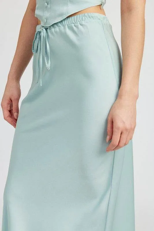 Emory Park Tie Front Satin Midi Skirt