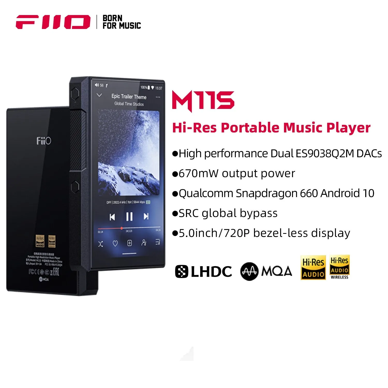 FiiO M11S Dual ES9038Q2M Hi-Res MP3 / MQA / Bluetooth 5.0 Portable Music Player With Google Play