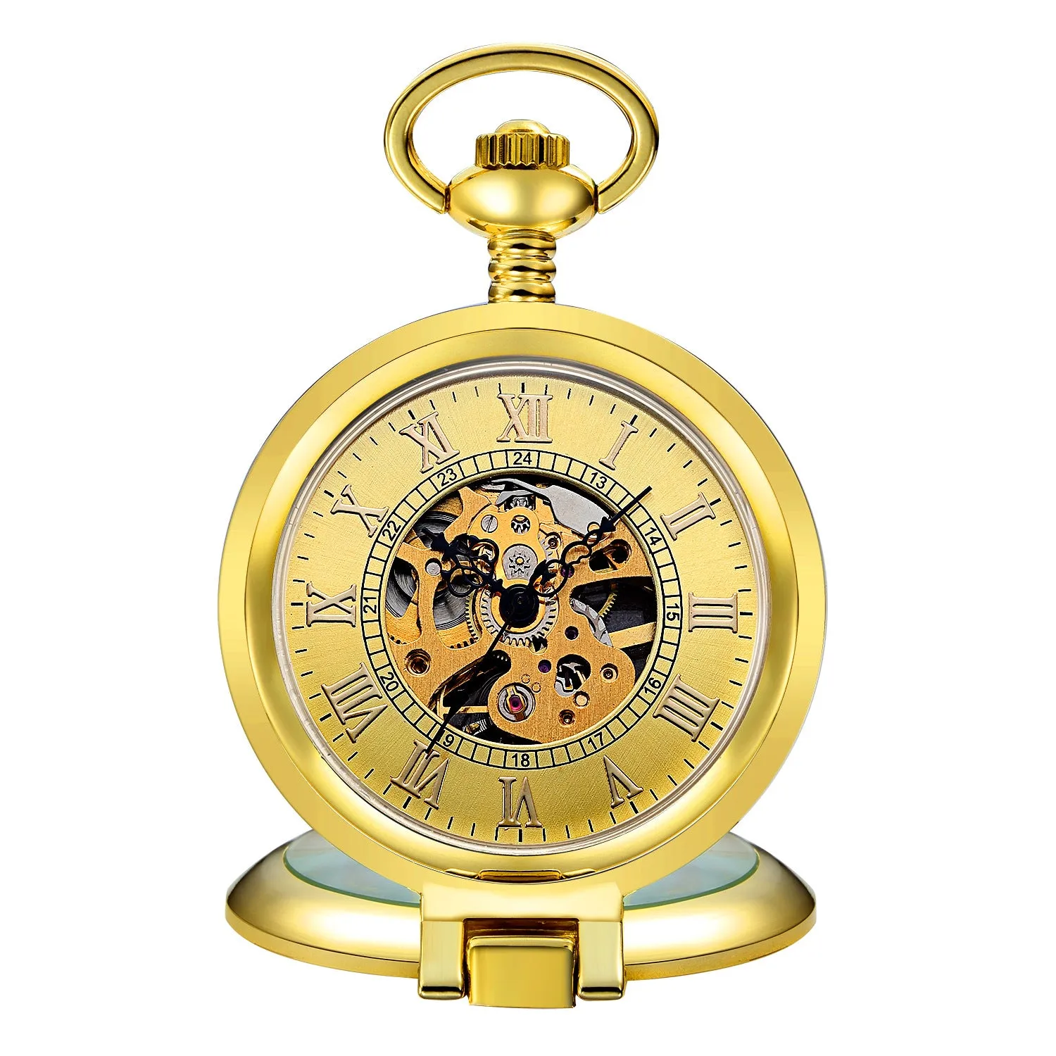 Flip Fashionable Golden Hollow out See-through Mechanical Pocket Watch Table Watch