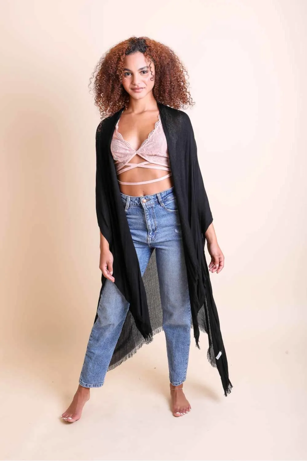 Frayed Trim Kimono