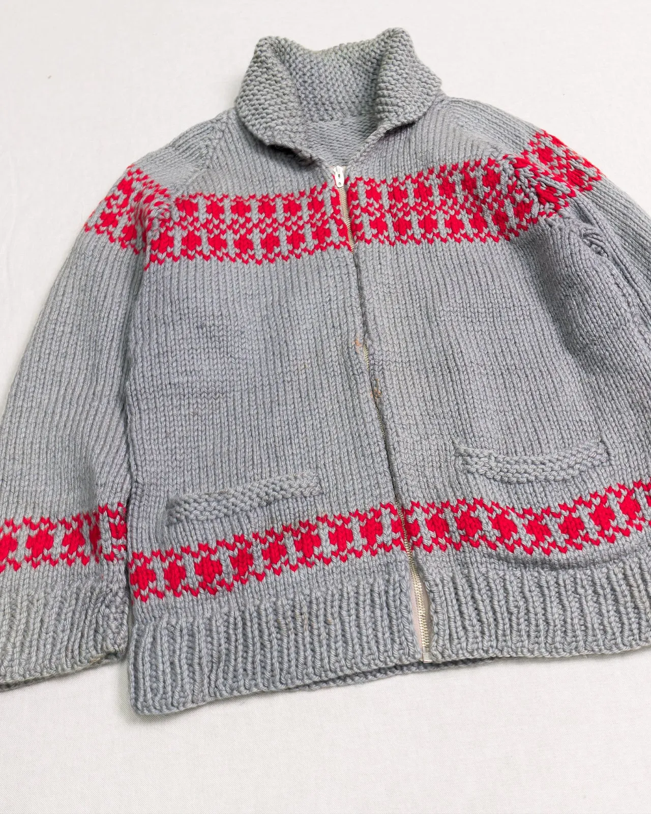 Grey and Red Knitted Cardigan (L)