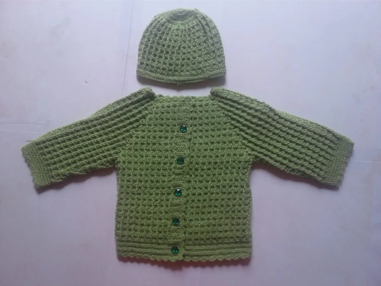 Handmade Woonie Crochet Graminarts Full Sleeve Cardigan For Baby Girl- Green Yellow