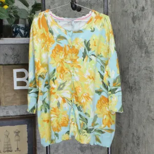 Isaac Mizrahi Live! Watercolor Floral Printed Cardigan Yellow Plus 3X