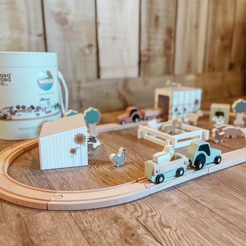 Jabadabado Kids Wooden Train Set Farm Animals