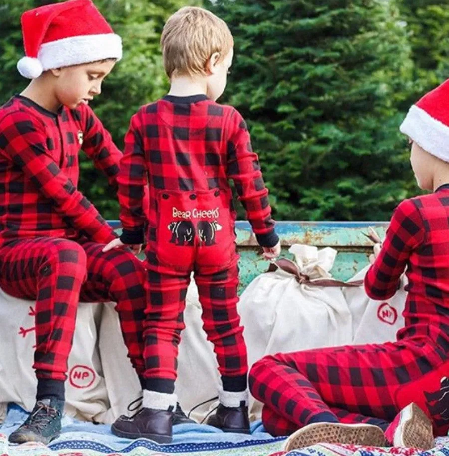 Kids Buffalo Plaid BEAR CHEEKS Flapjack Matching Christmas Pj's Family Jammies Holiday Matching Pajamas Christmas Family PJS