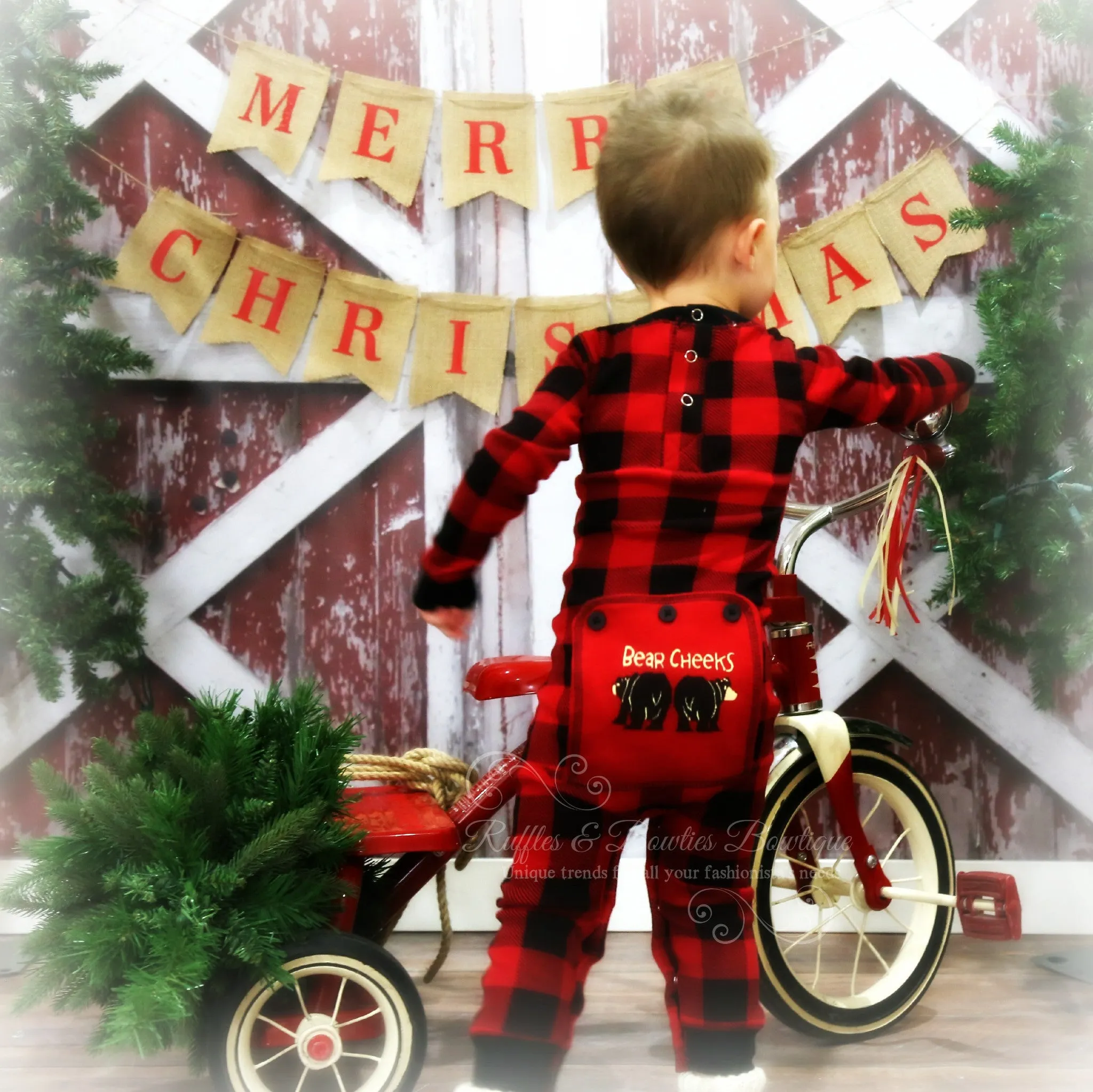 Kids Buffalo Plaid BEAR CHEEKS Flapjack Matching Christmas Pj's Family Jammies Holiday Matching Pajamas Christmas Family PJS