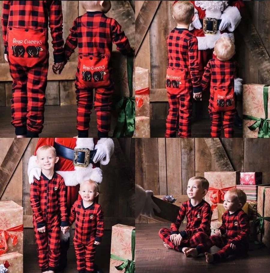 Kids Buffalo Plaid BEAR CHEEKS Flapjack Matching Christmas Pj's Family Jammies Holiday Matching Pajamas Christmas Family PJS