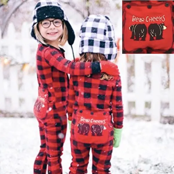 Kids Buffalo Plaid BEAR CHEEKS Flapjack Matching Christmas Pj's Family Jammies Holiday Matching Pajamas Christmas Family PJS