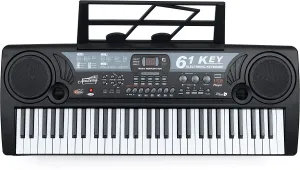 Kids Keyboard with Microphone, 61 Key, Toy Electric Piano and Lightweight Multi-Functional Music Station, Black