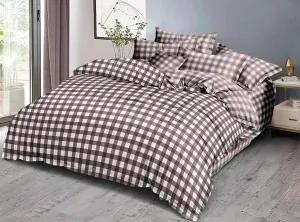 Kuber Industries Check Printed Luxurious Soft Breathable & Comfortable Cotton Double Bedsheet with 2 Pillow Covers (White & Brown)-HS43KUBMART26821