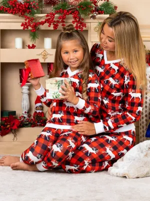 Mommy and Me Reindeer Plaid Pajama Set