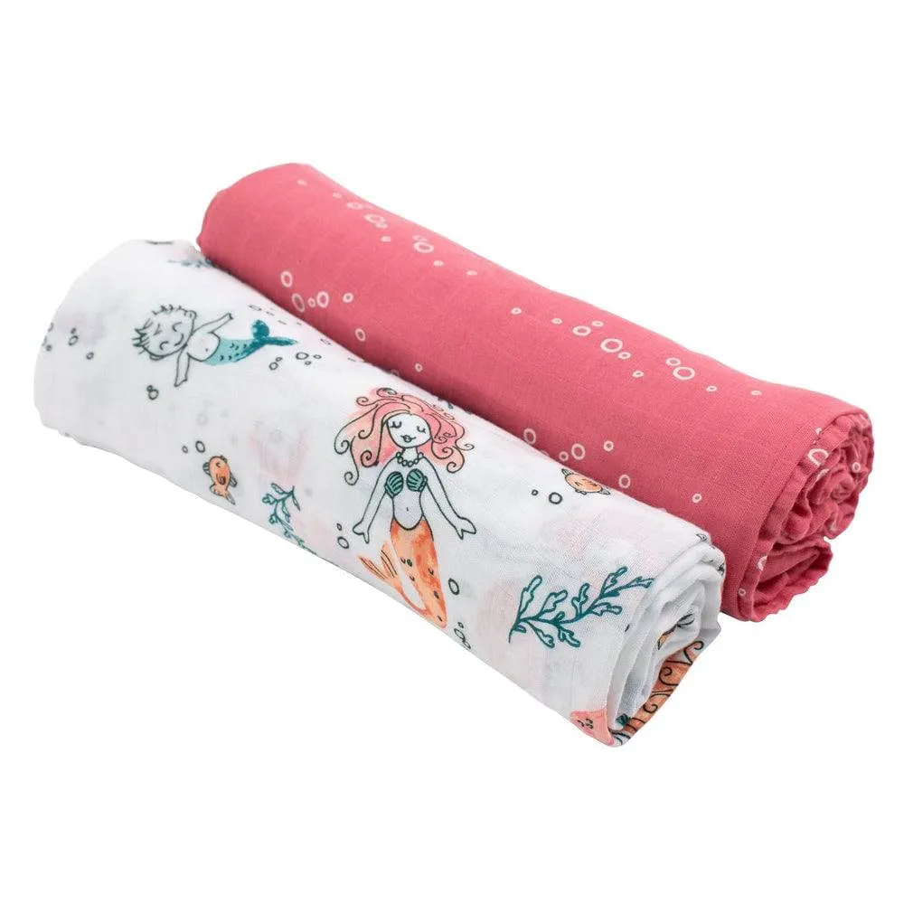 Muslin Swaddle Blanket Set Oh So Soft Mermaid   Bubbles