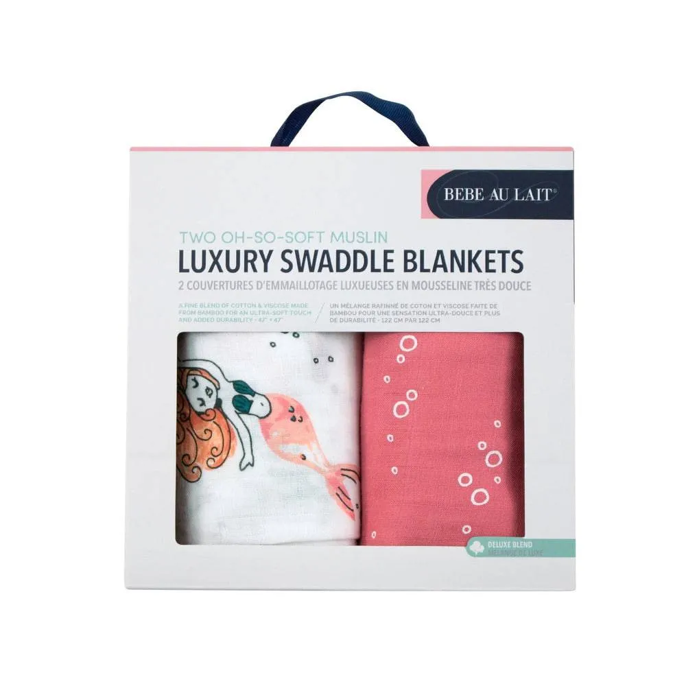 Muslin Swaddle Blanket Set Oh So Soft Mermaid   Bubbles