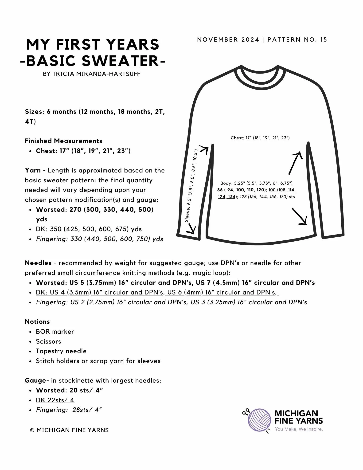 My First Years Basic Sweater Pattern