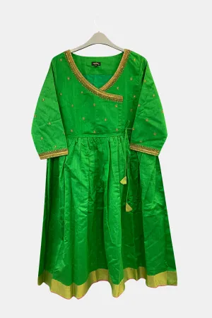 Mythri Womens V-Neck Anarkali with Zari Embellishment 3/4th Sleeves - Dark Green - KU48