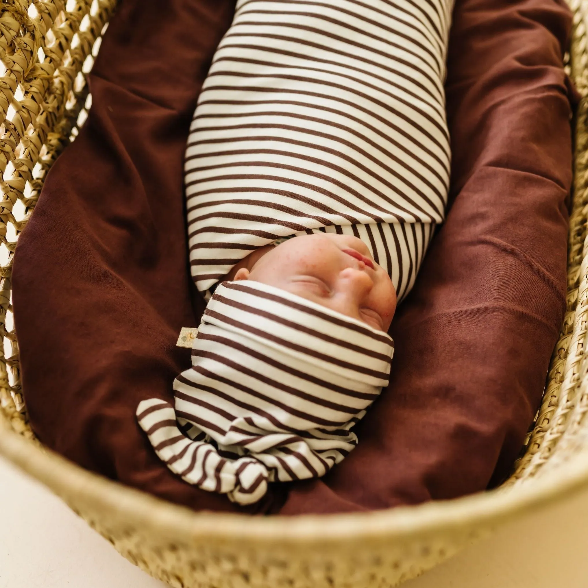 Organic Swaddle Blanket & Hat - Plum Stripes