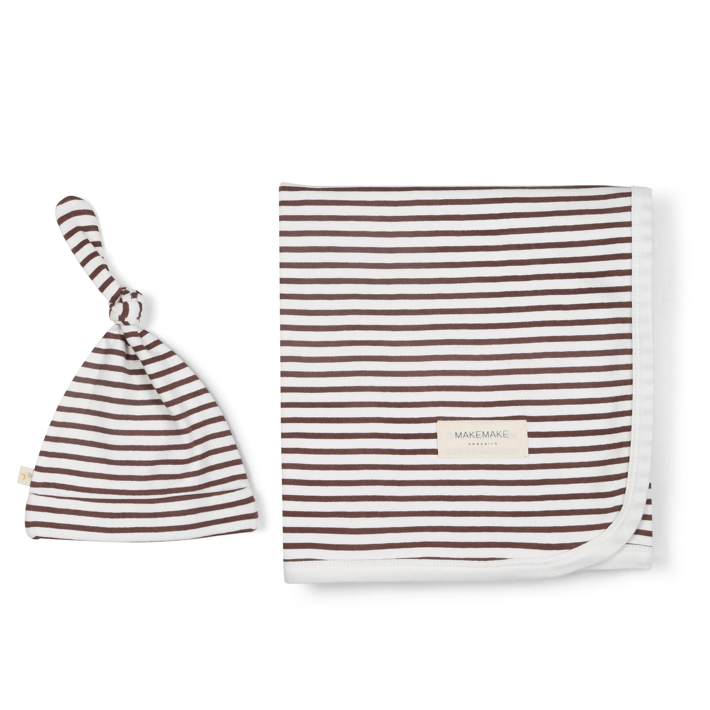 Organic Swaddle Blanket & Hat - Plum Stripes