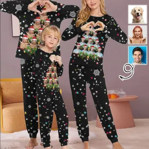 Personalized Family Matching Long Sleeve Pajamas Set Custom Face Christmas Santa Claus Nightwear