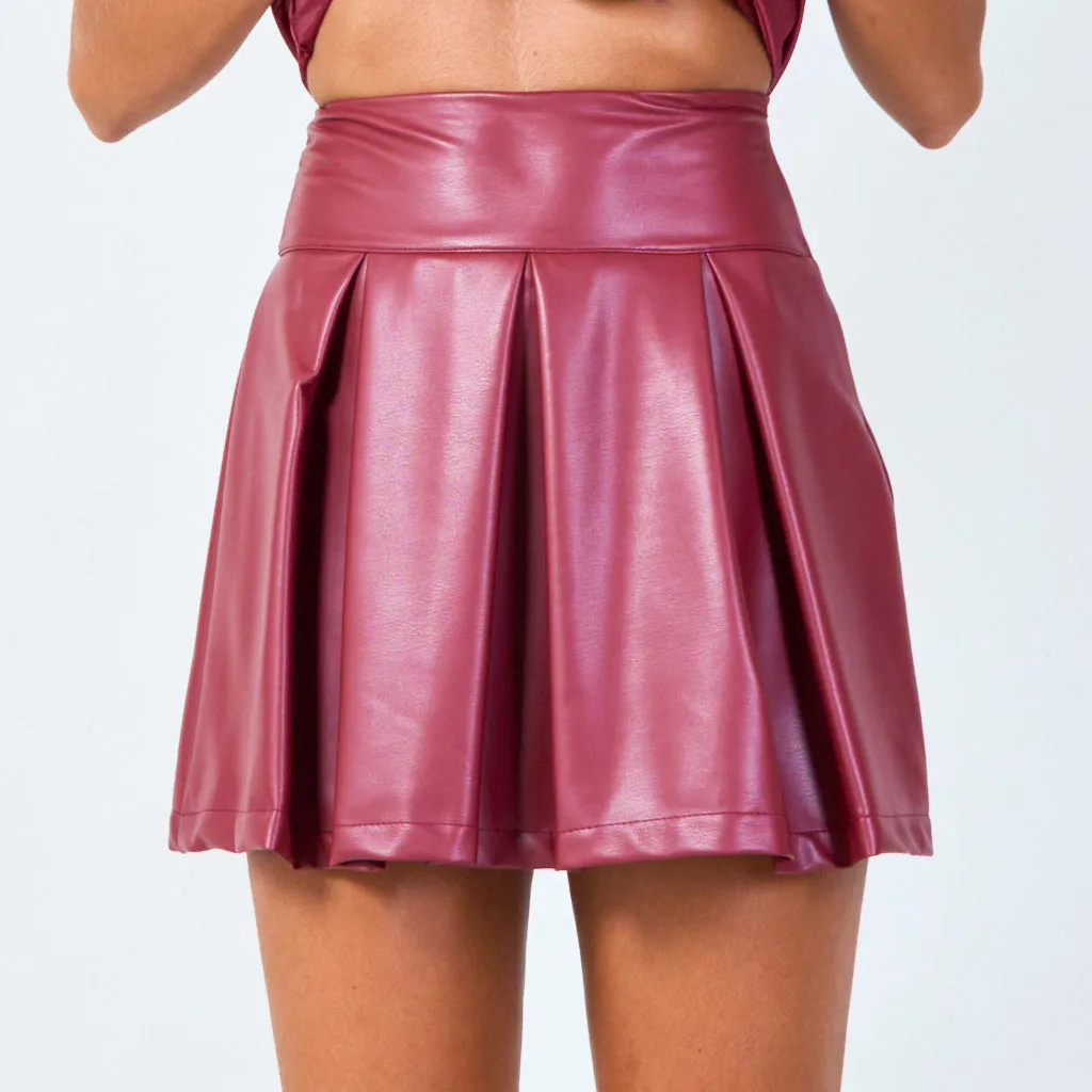 Pleated faux leather mini skirt wholesale