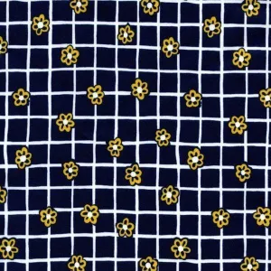 PUL Fabric, Daisy on Navy and White Laminated Fabric