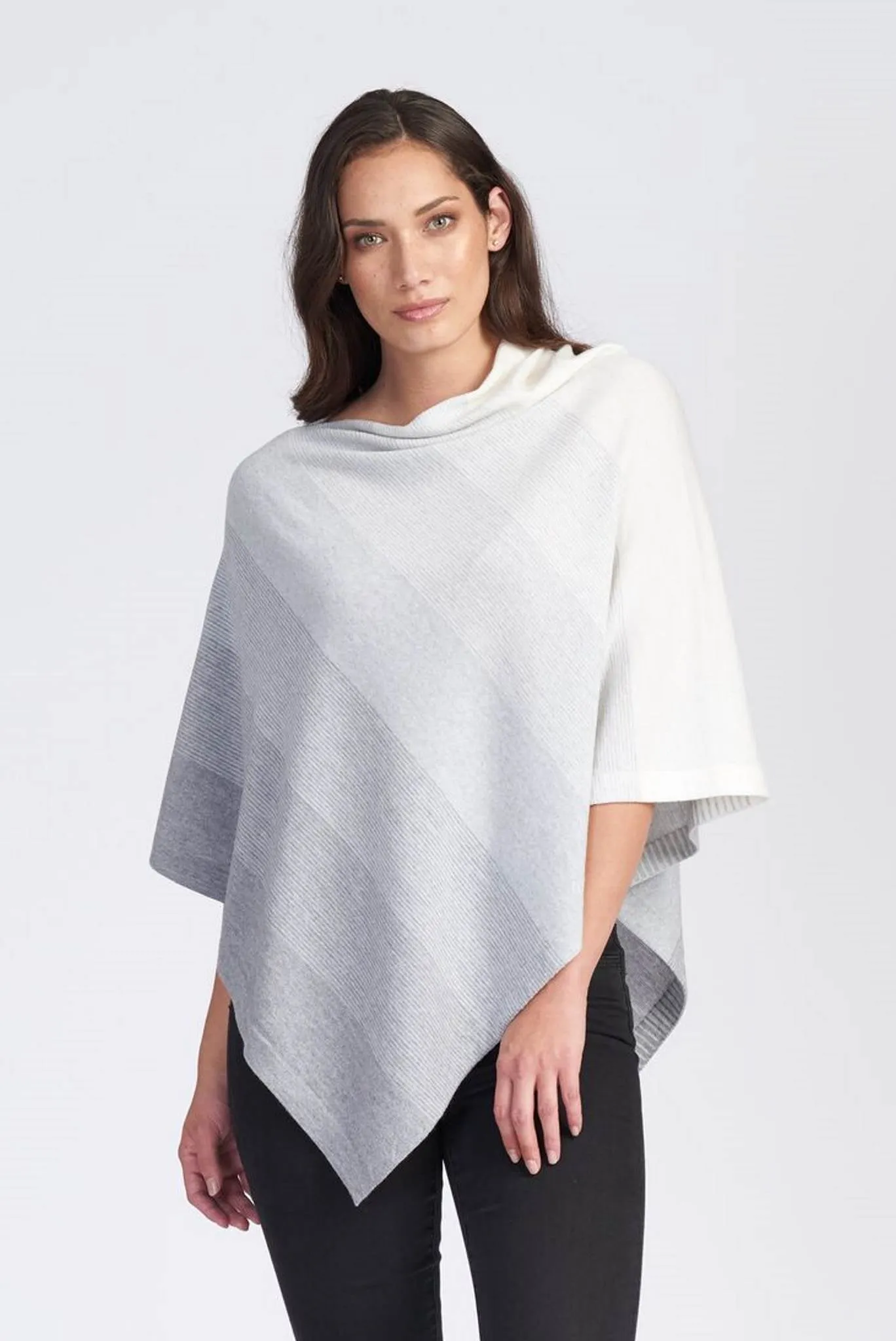 Royal Merino Graduated Stripe Poncho in Stone