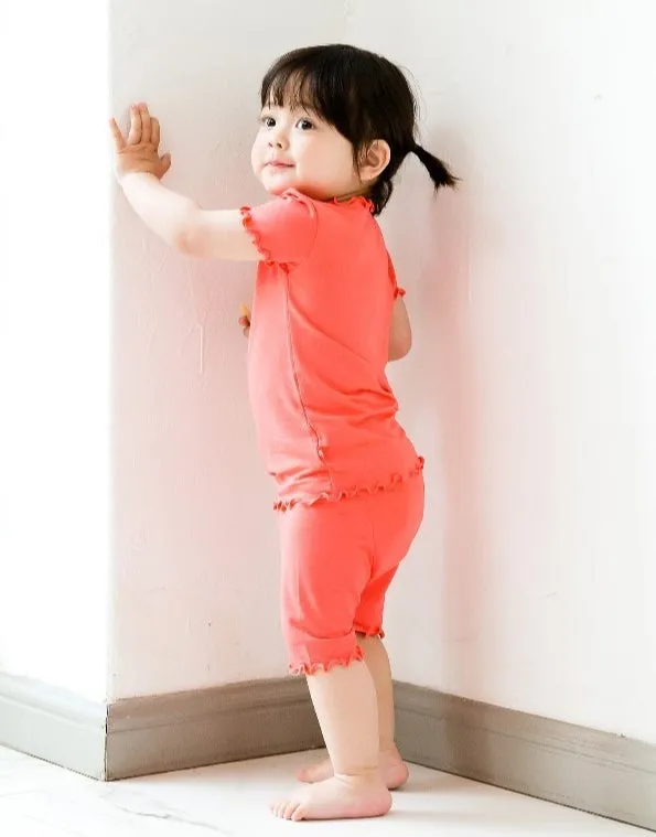 Shirring Hot Pink Short Sleeve Pajamas