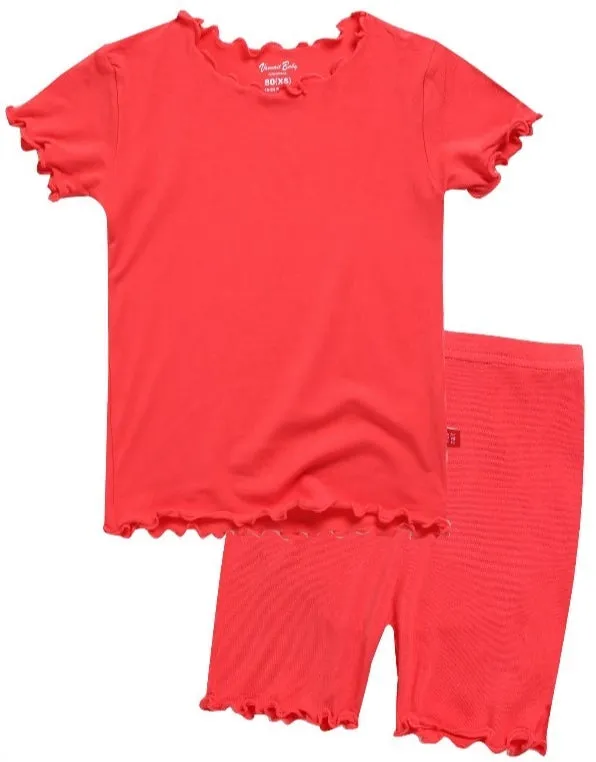 Shirring Hot Pink Short Sleeve Pajamas