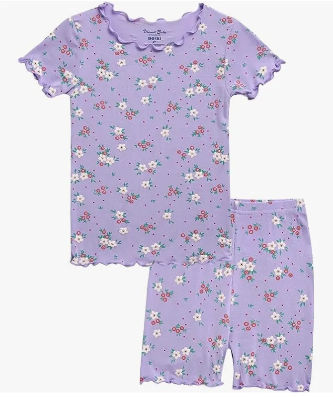 Shirring Purple Posy Short Sleeve Pajamas