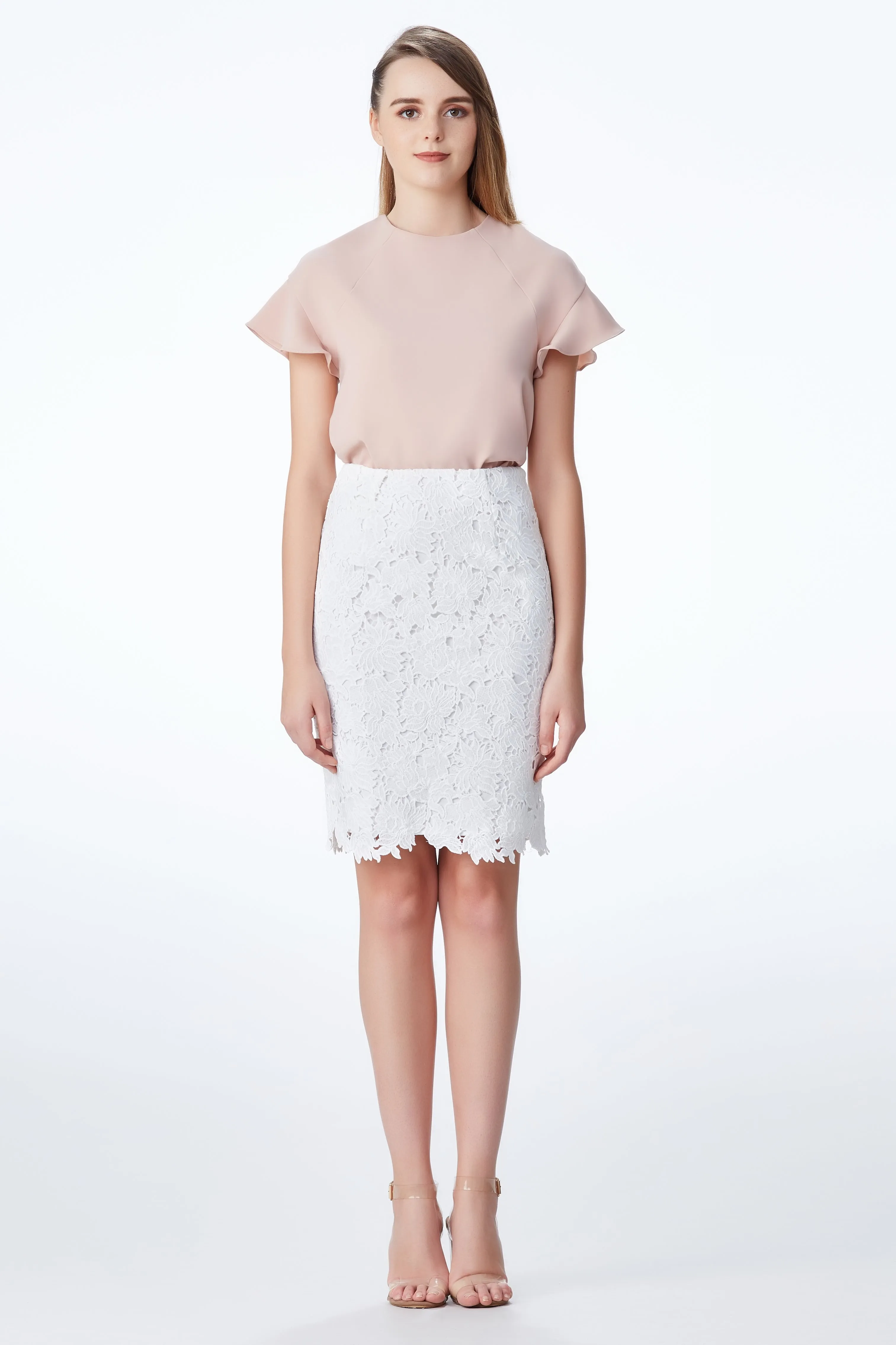 SS'18 Lace Pencil Skirt - White