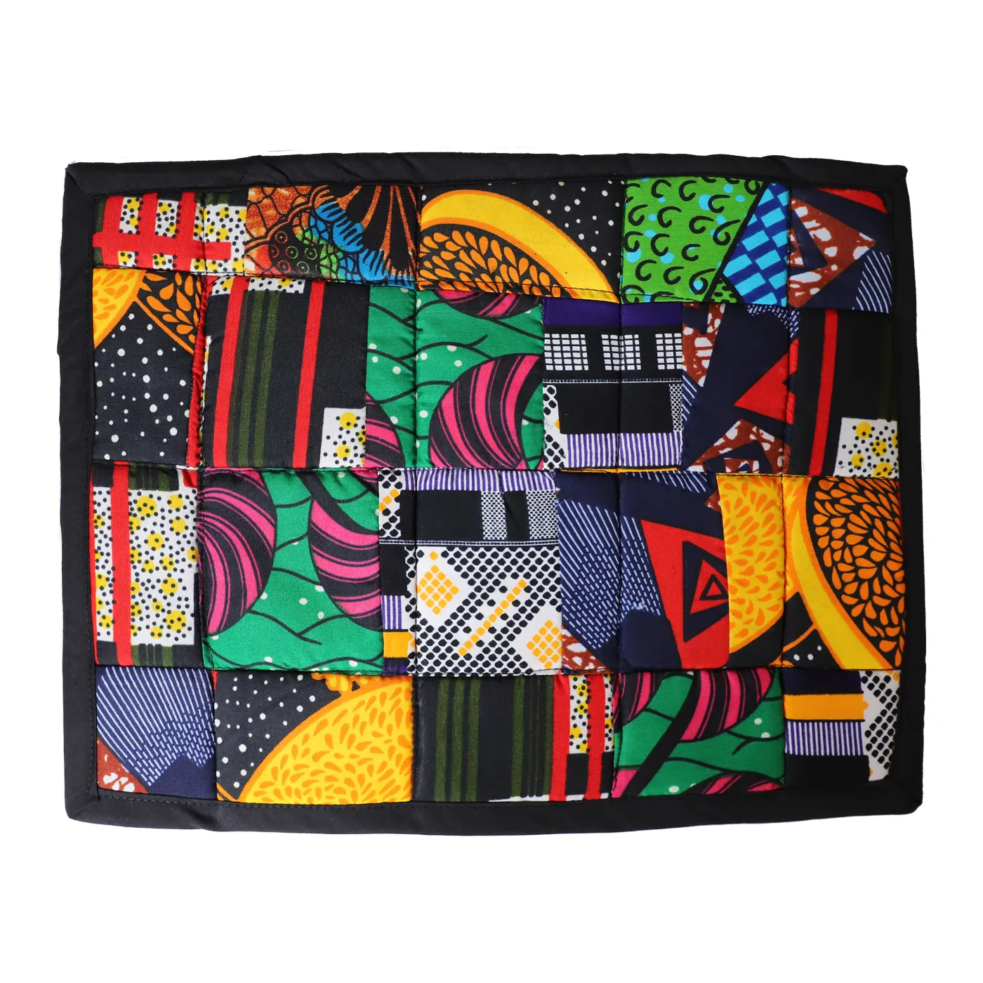 Table Place Mat Kitenge Patch | Rectangle Hand Sewn Black Border