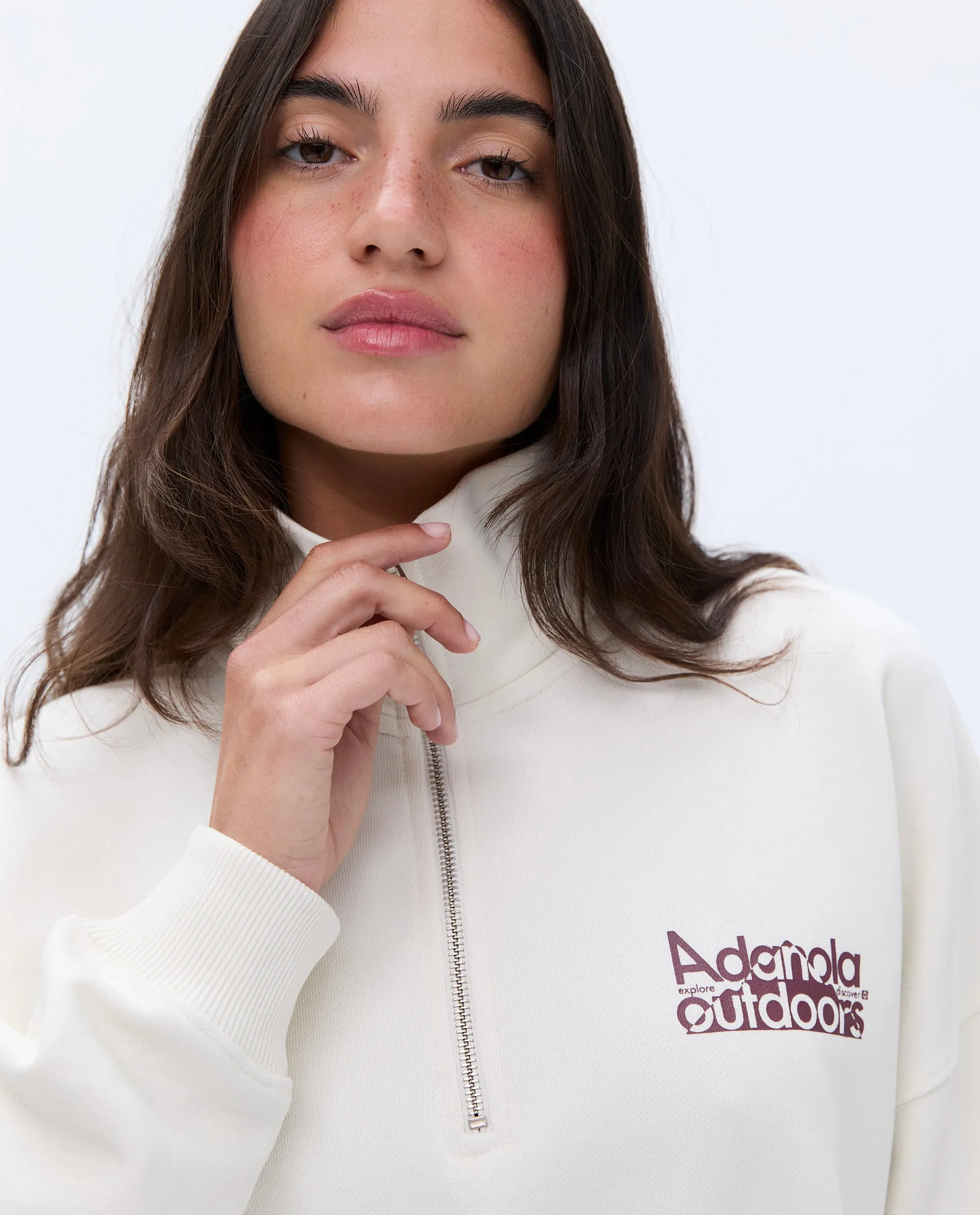 Trail Oversized Funnel Neck Zip Sweatshirt - Marshmallow White