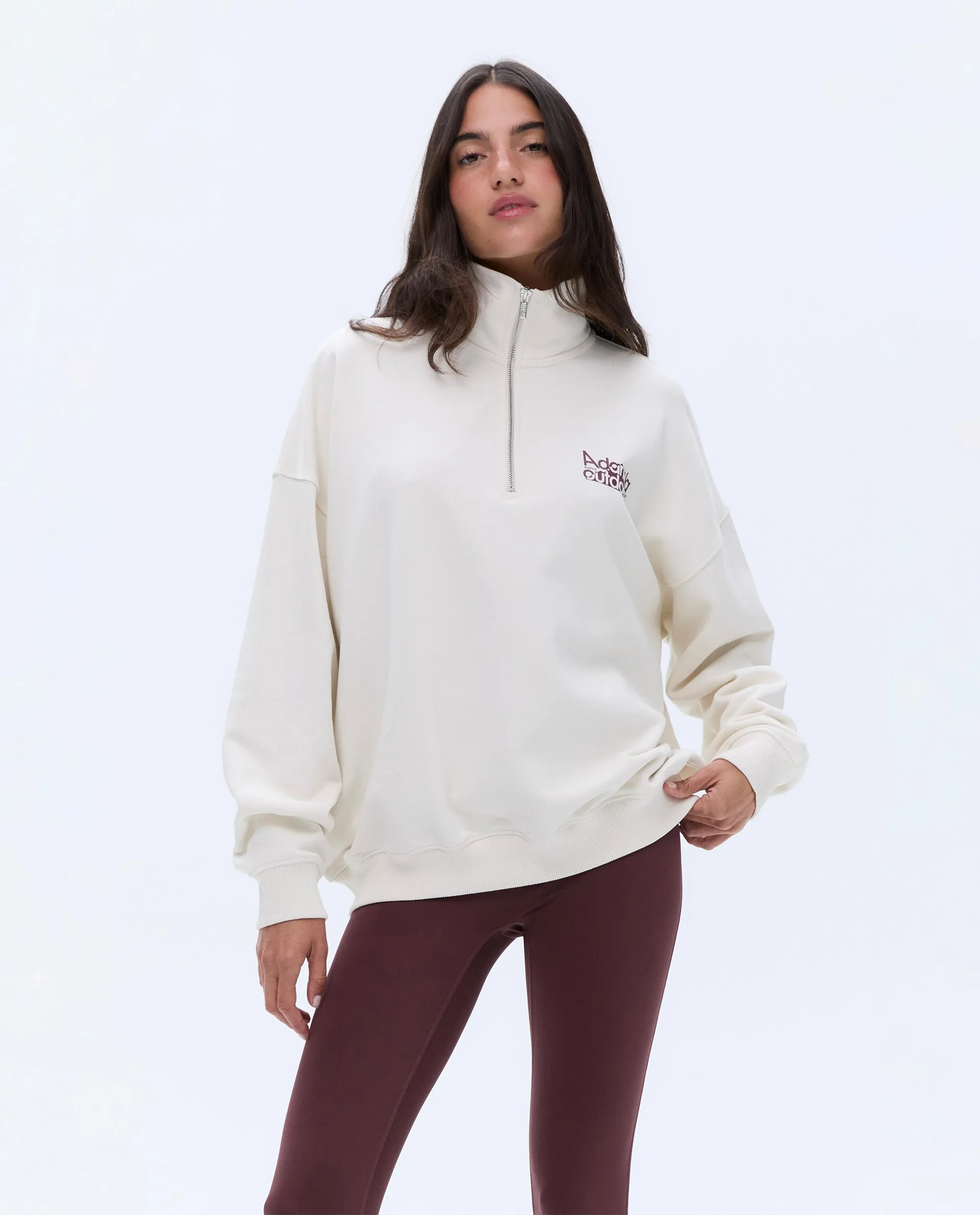 Trail Oversized Funnel Neck Zip Sweatshirt - Marshmallow White